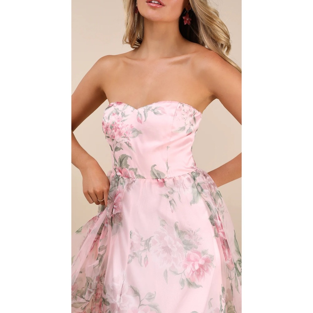 NWT Lulus Truly Extraordinary Pink Floral Organza Strapless Maxi Dress 1X - Picture 3 of 6